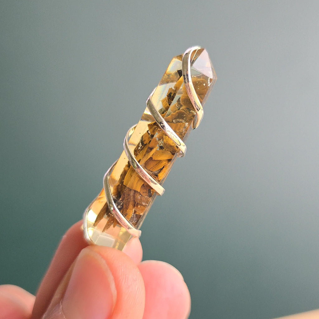 Tigers Eye in Orgonite Coil Wrapped Pendant Necklace