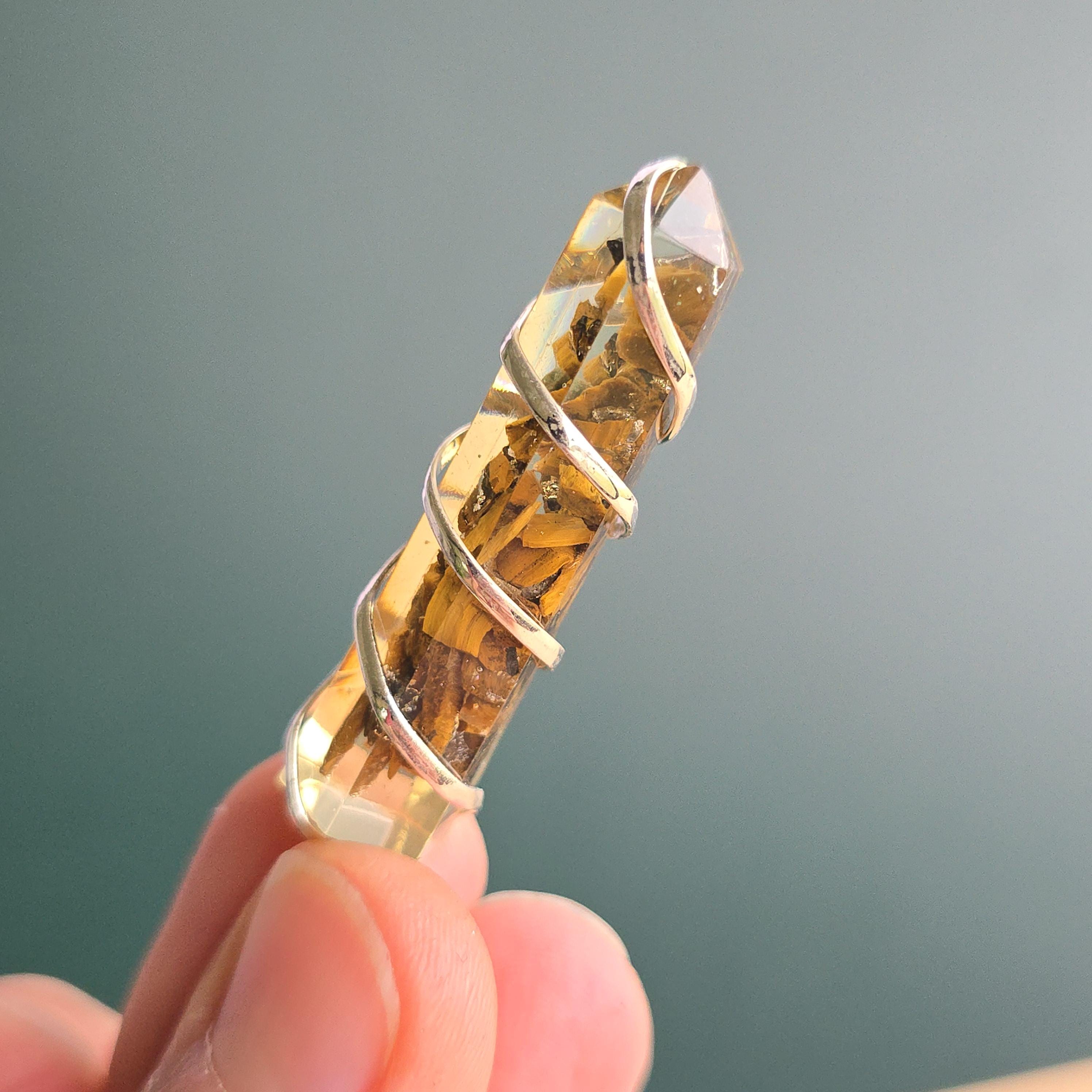 Tigers Eye in Orgonite Coil Wrapped Pendant Necklace