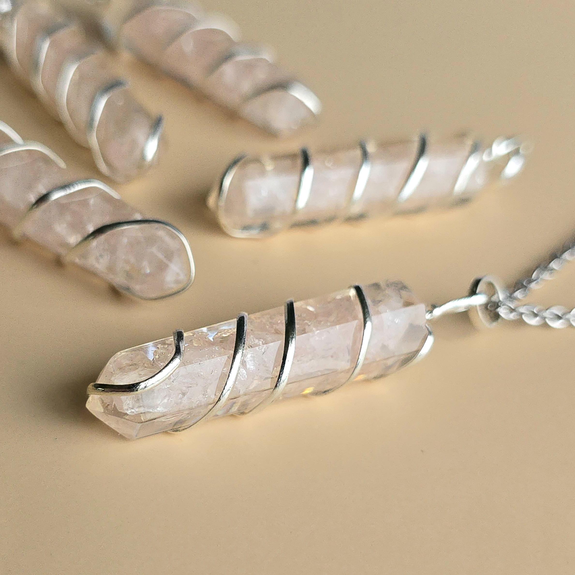 Rose Quartz in Orgonite Coil Wrapped Pendant Necklace