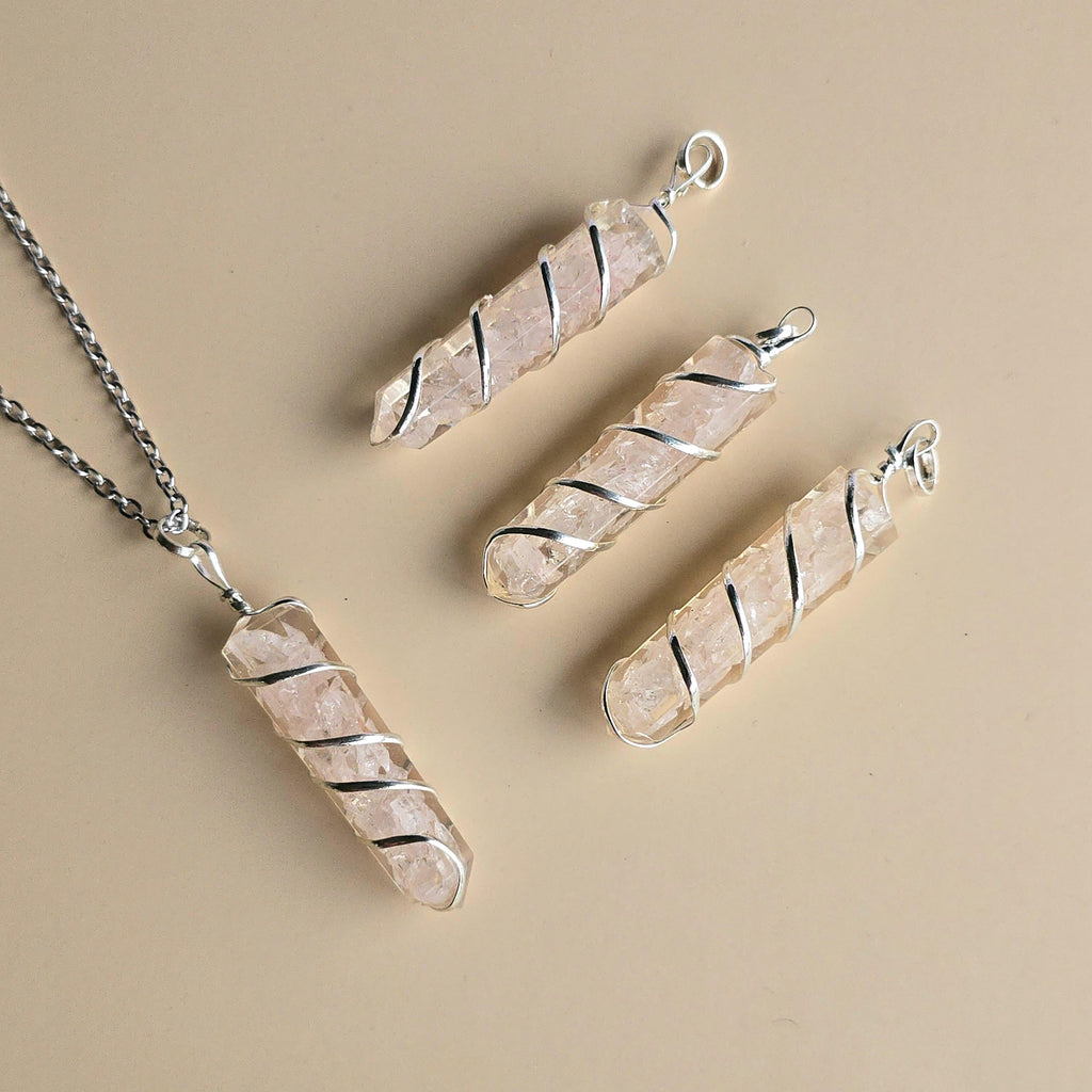 Rose Quartz in Orgonite Coil Wrapped Pendant Necklace
