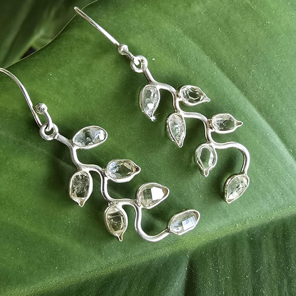 Herkimer Diamond Vine Leaf Sterling Silver Earrings