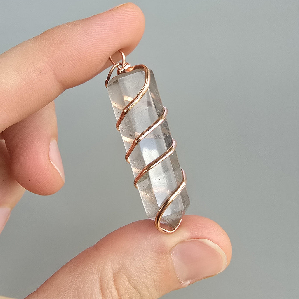 Smoky Quartz Pendant Necklace: Wire Wrapped Gemstone with Copper Chain