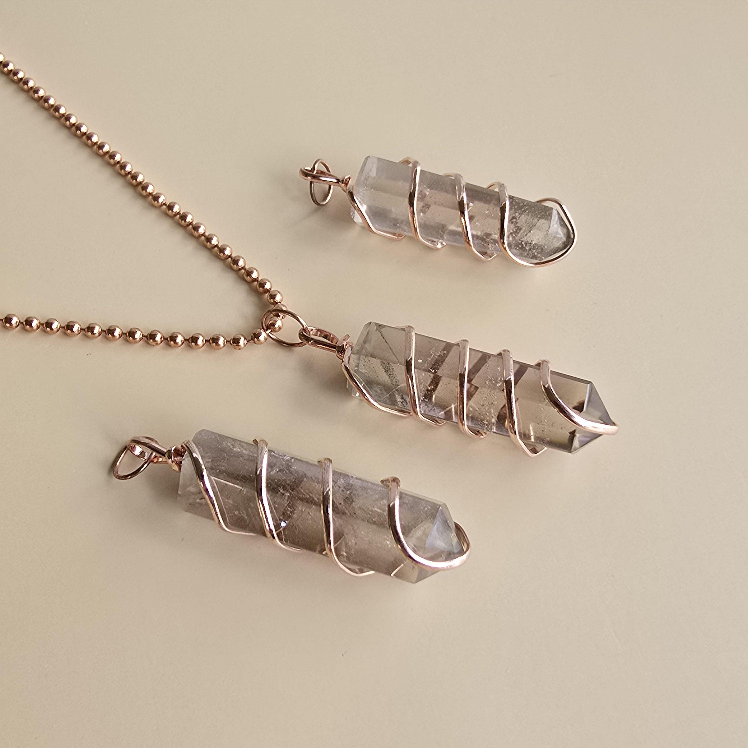 Smoky Quartz Pendant Necklace: Wire Wrapped Gemstone with Copper Chain