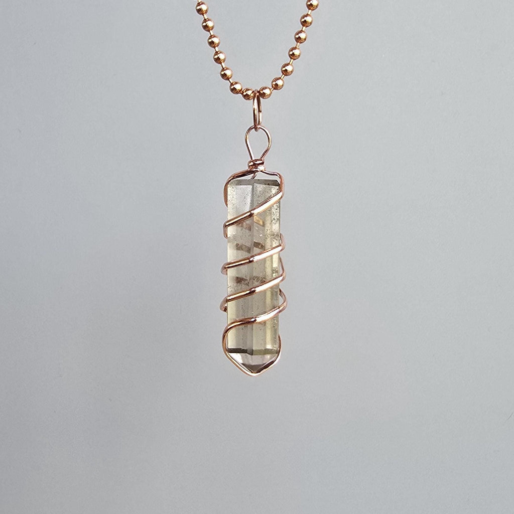 Smoky Quartz Pendant Necklace: Wire Wrapped Gemstone with Copper Chain