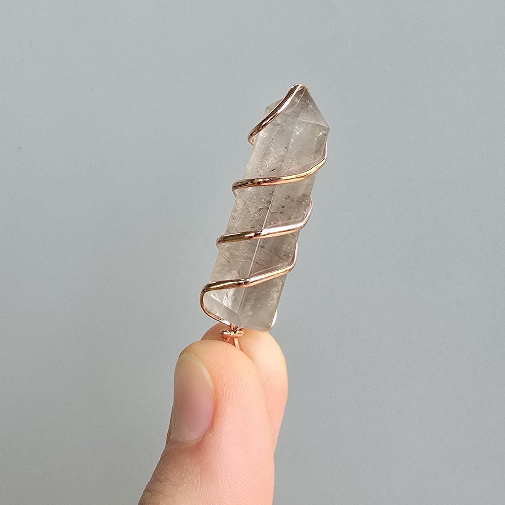 Smoky Quartz Pendant Necklace: Wire Wrapped Gemstone with Copper Chain