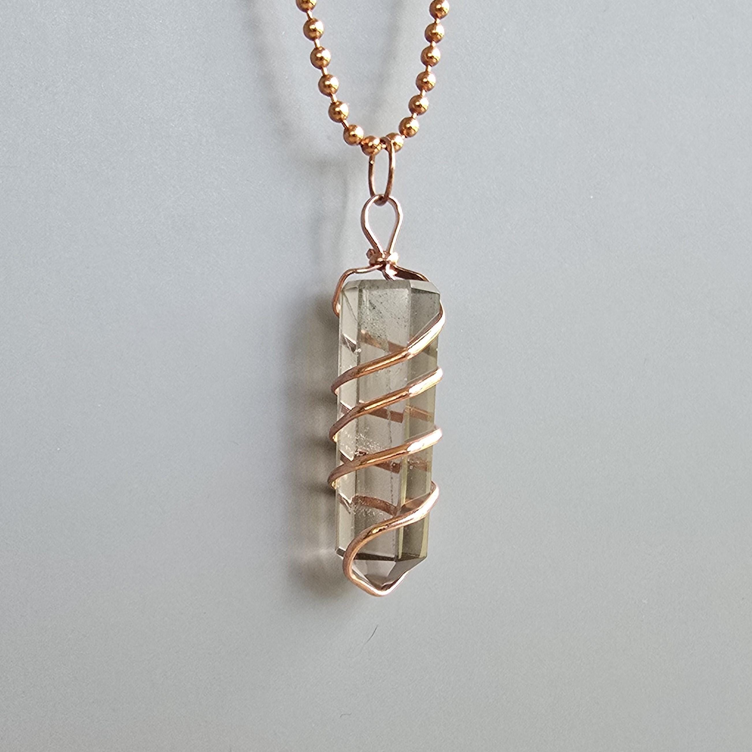 Smoky Quartz Pendant Necklace: Wire Wrapped Gemstone with Copper Chain