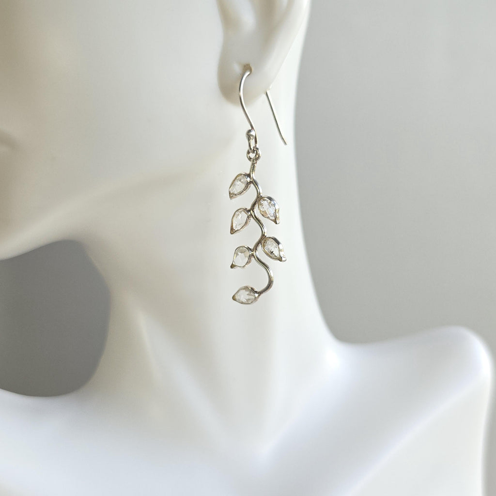 Herkimer Diamond Vine Leaf Sterling Silver Earrings