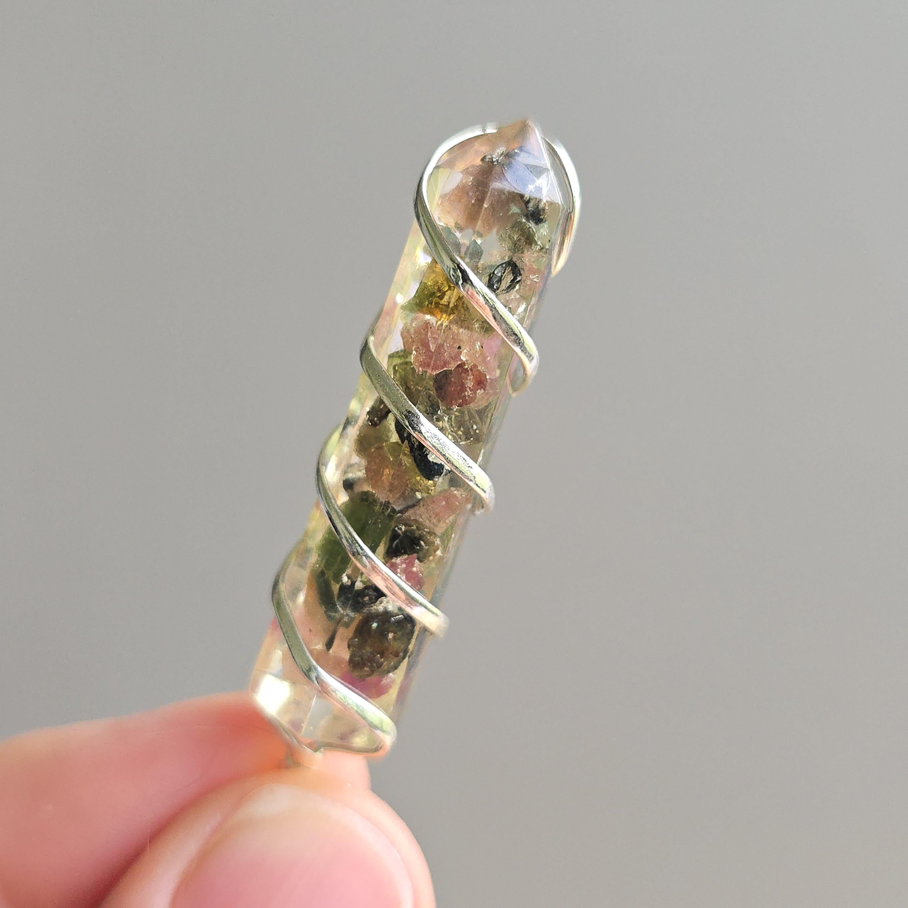 Watermelon Tourmaline in Orgonite Coil Wrapped Pendant Necklace