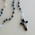 Hematite Rosary Necklace with Crucifix Pendant