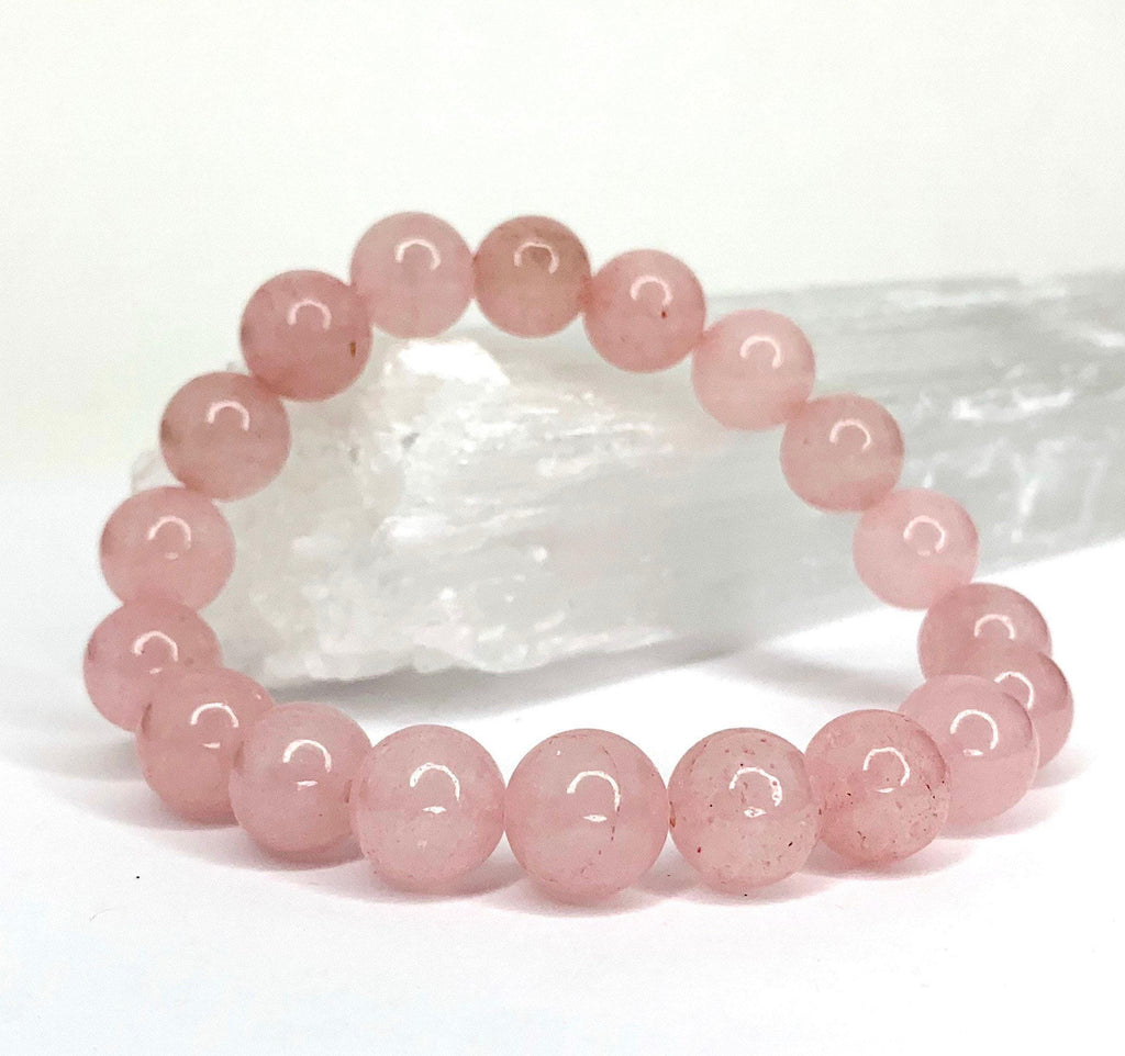 Rose Quartz Crystal Bracelet: Gemstone Beaded Stretch Bracelet