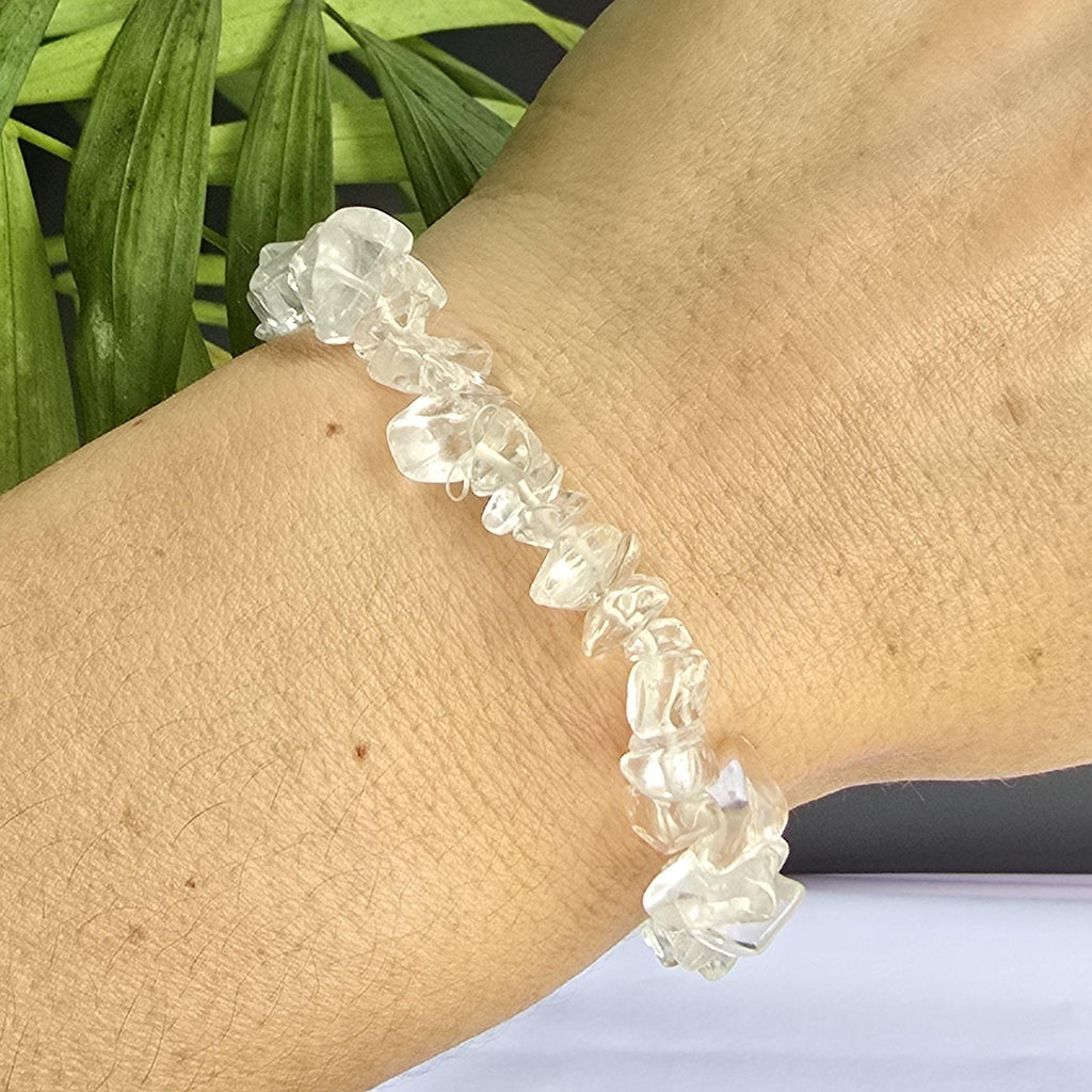 Clear Quartz Crystal Bracelet, Gemstone Chips Beaded Bracelet