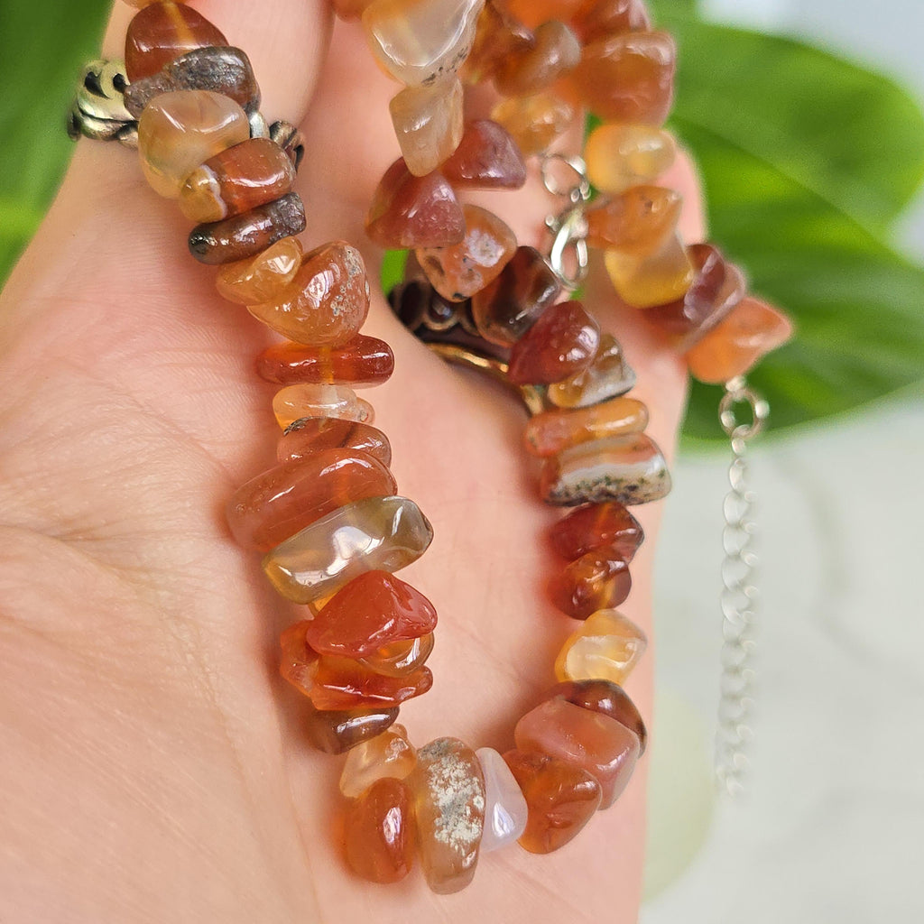 Carnelian Chunky Chips Choker Necklace – 16" with 2" Extender