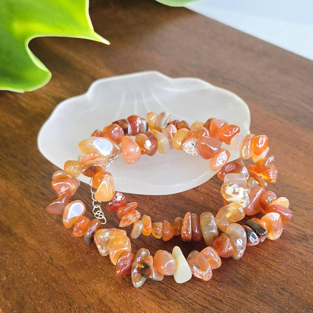 Carnelian Chunky Chips Choker Necklace – 16" with 2" Extender