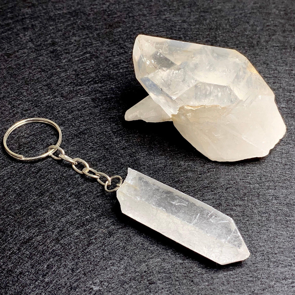 Clear Quartz Point Crystal Keychain