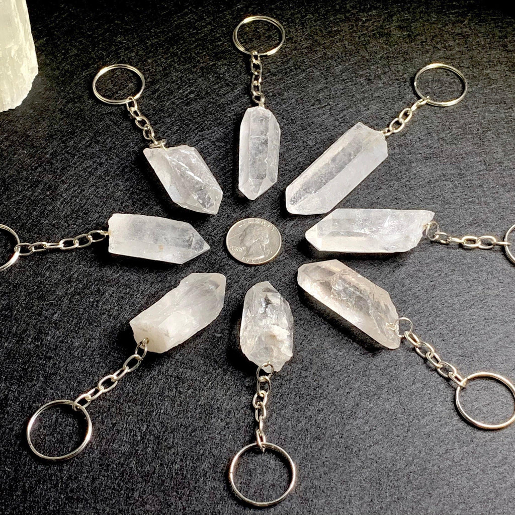 Clear Quartz Point Crystal Keychain
