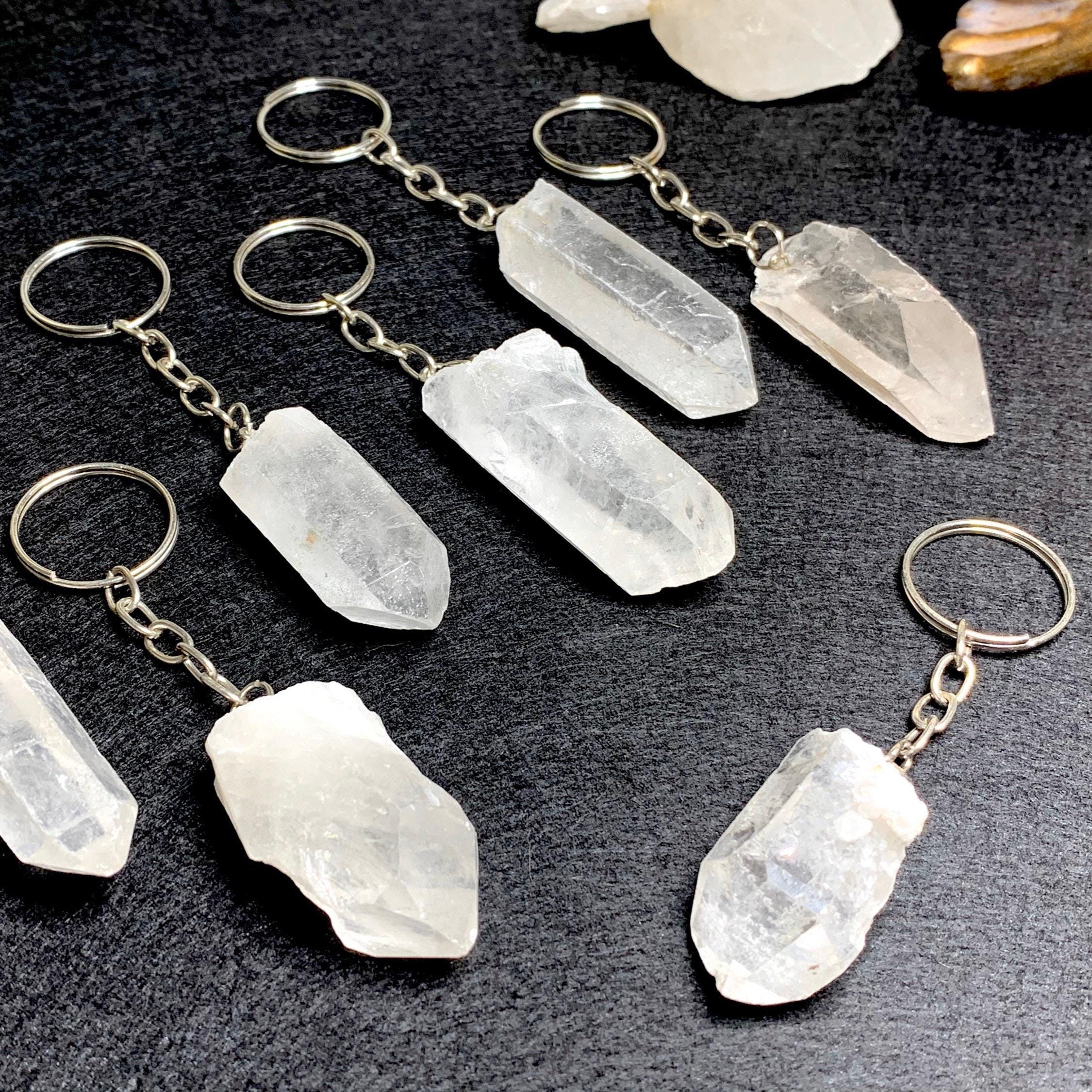 Clear Quartz Point Crystal Keychain