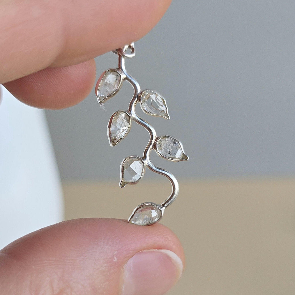 Herkimer Diamond Vine Leaf Sterling Silver Earrings