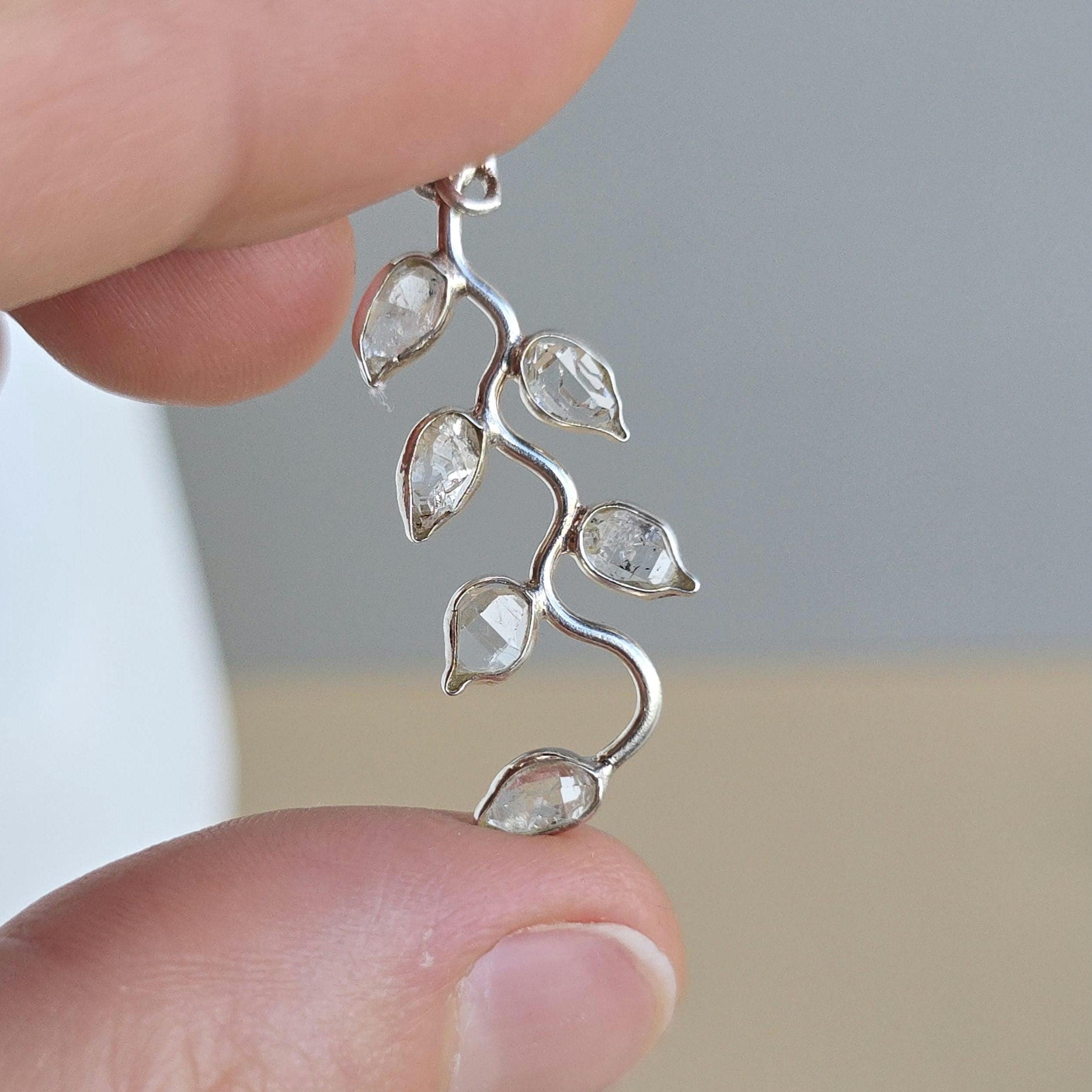 Herkimer Diamond Vine Leaf Sterling Silver Earrings