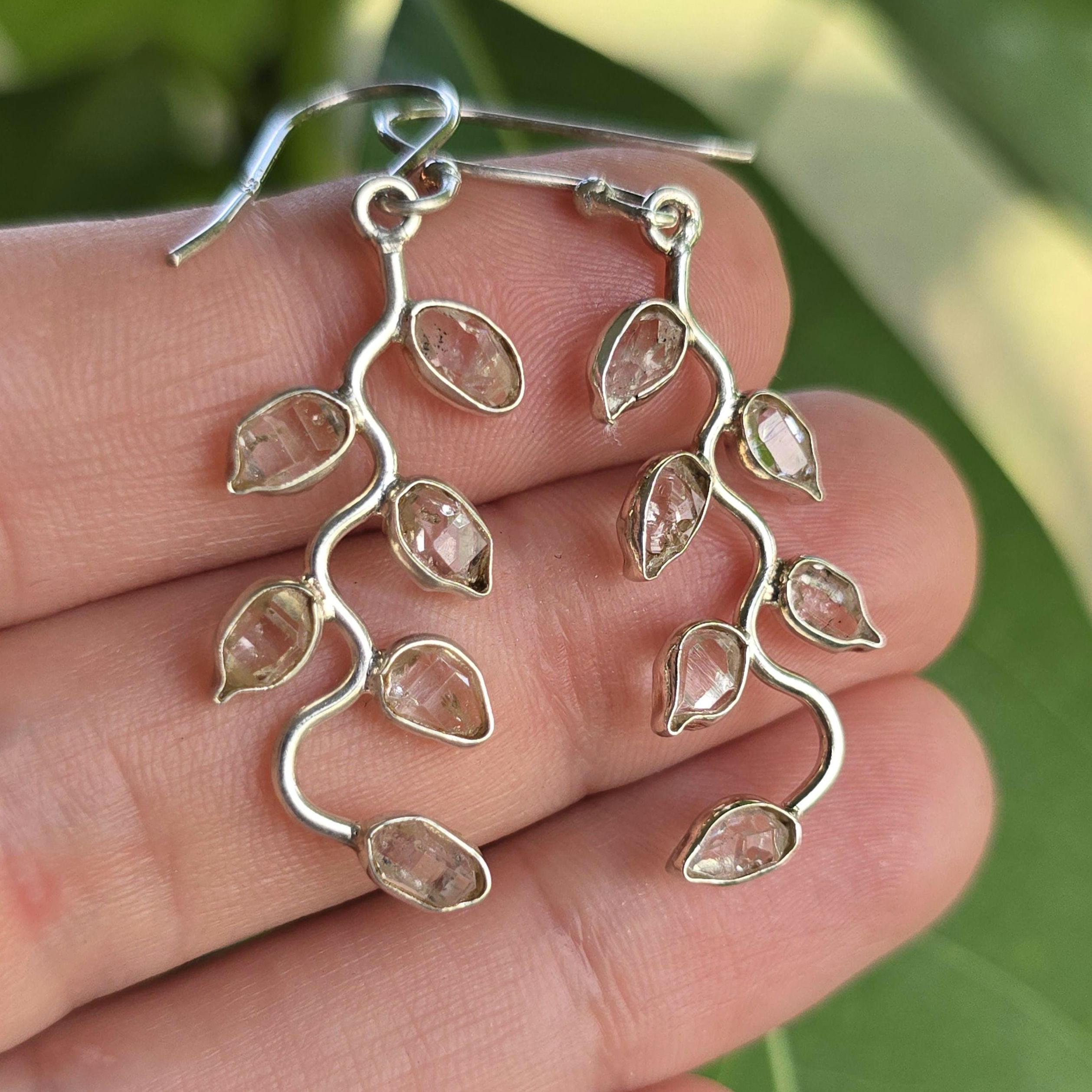 Herkimer Diamond Vine Leaf Sterling Silver Earrings