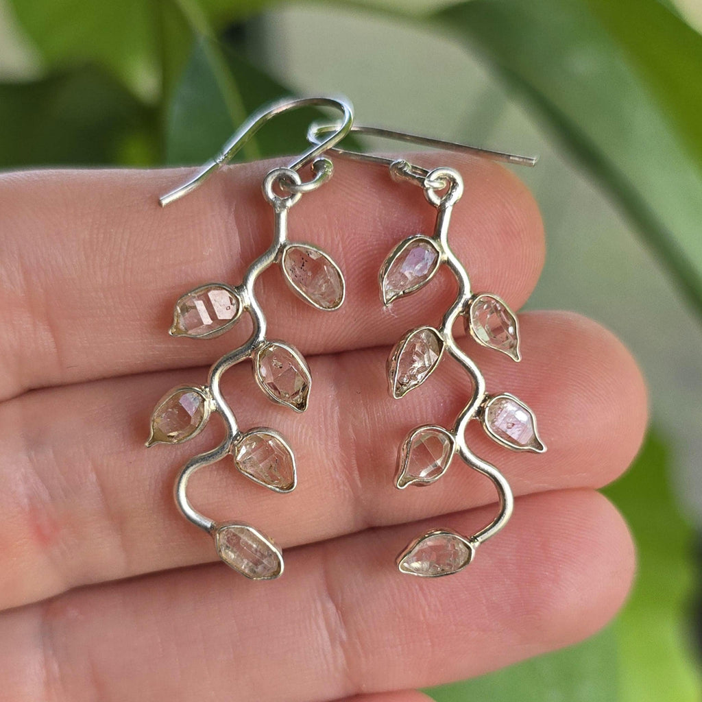 Herkimer Diamond Vine Leaf Sterling Silver Earrings