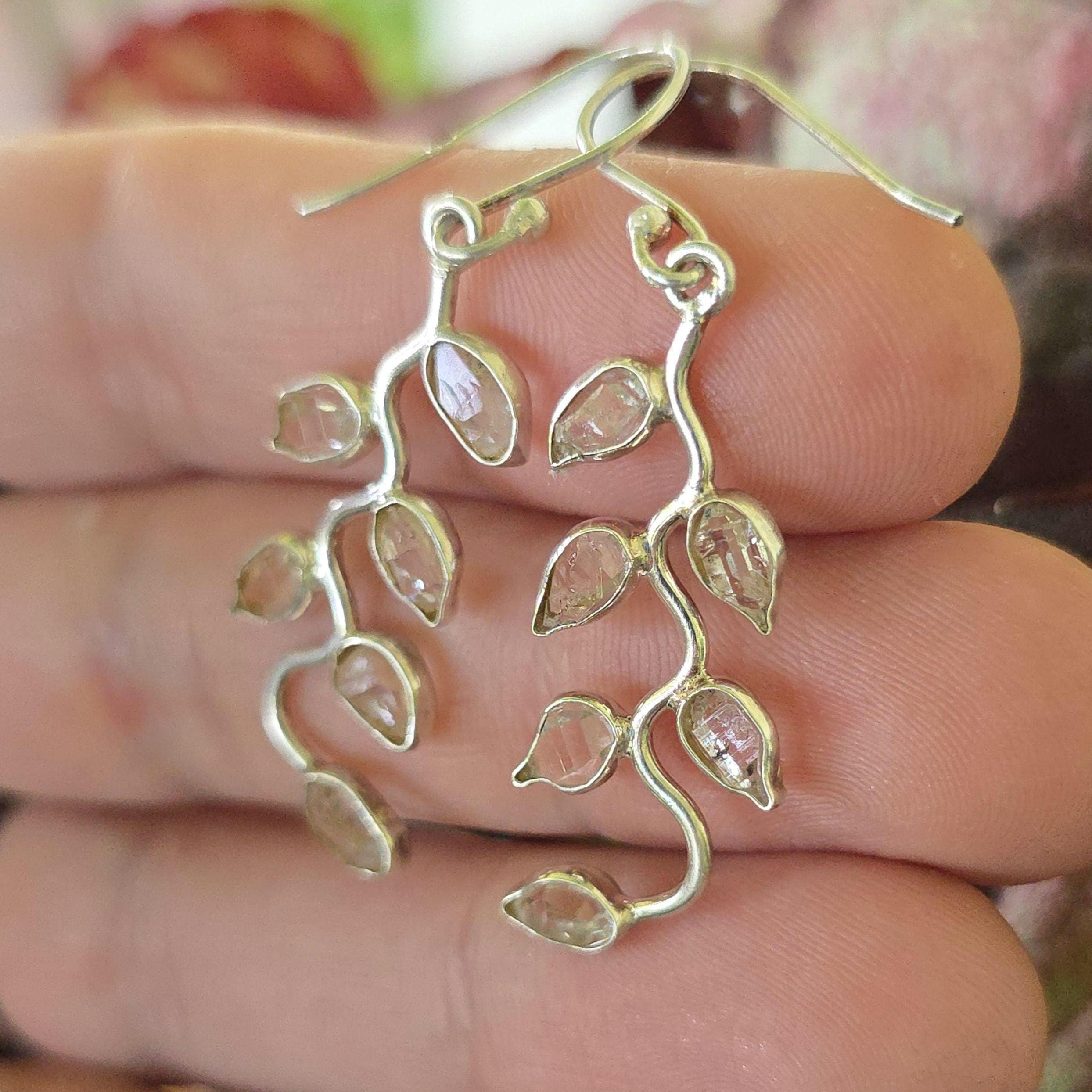 Herkimer Diamond Vine Leaf Sterling Silver Earrings