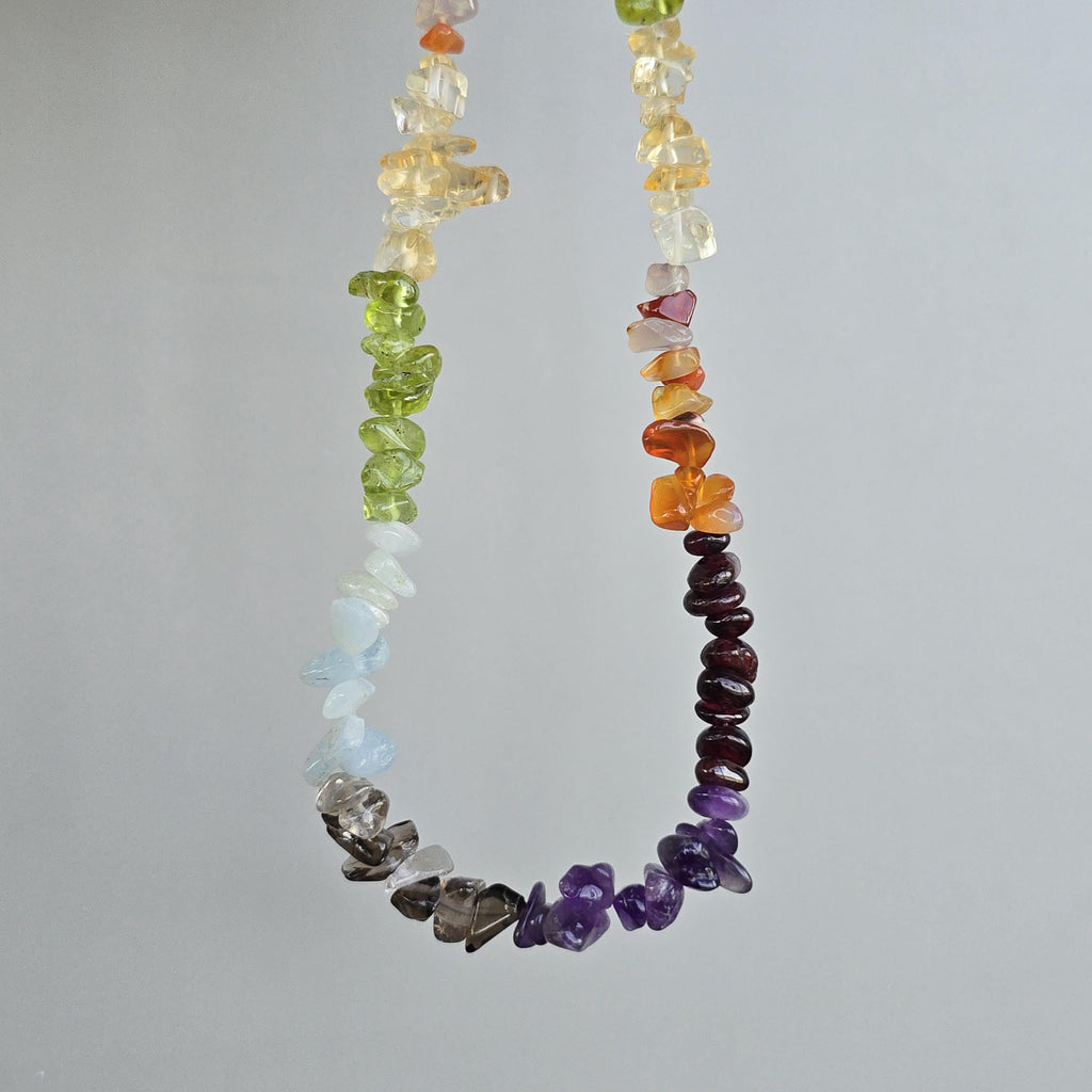 Multi Gemstone Chakra Choker Necklace – 16" with 2" Extender