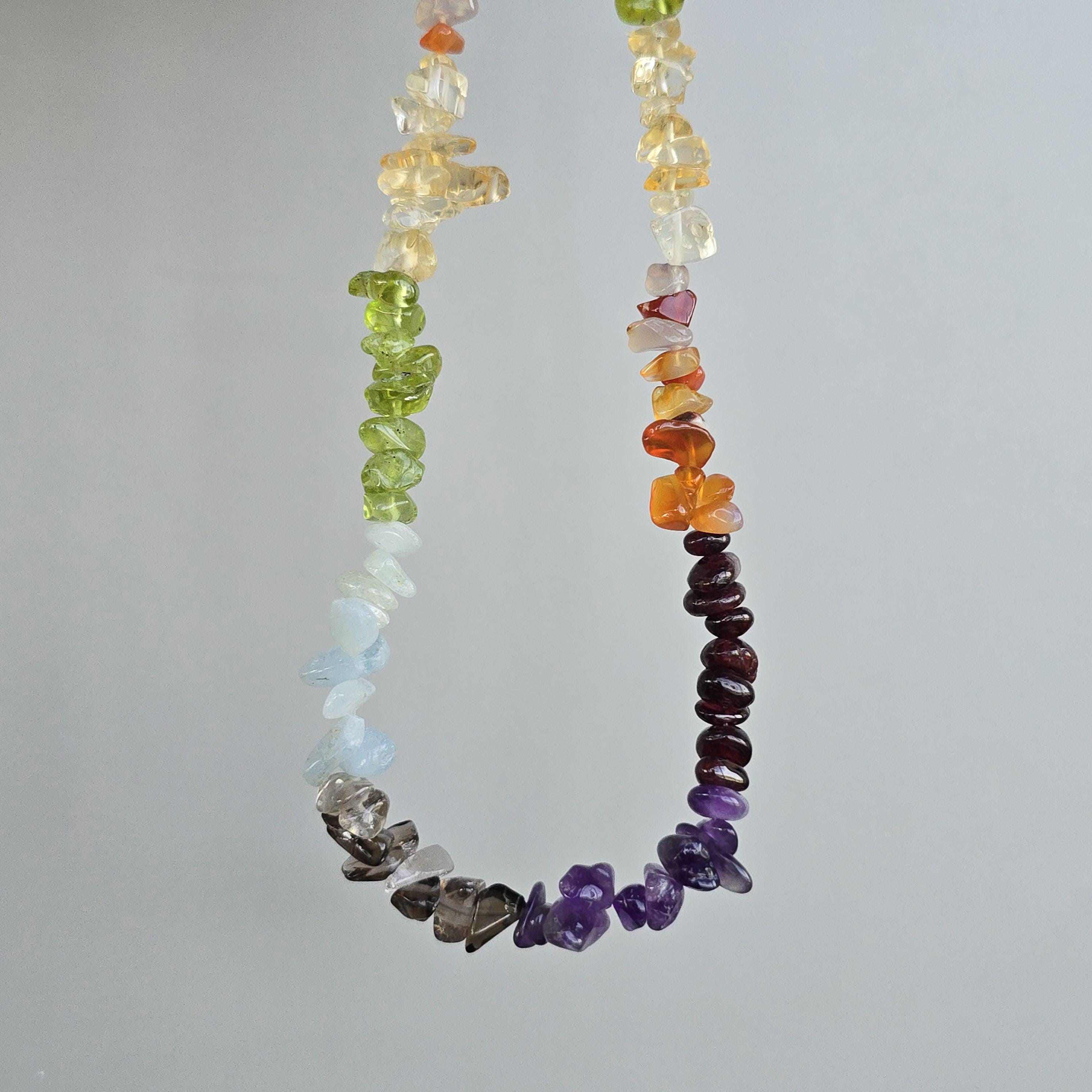 Multi Gemstone Chakra Choker Necklace – 16" with 2" Extender