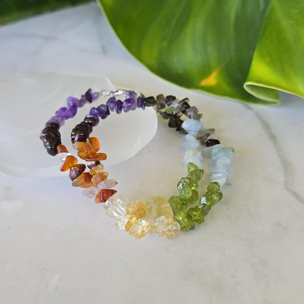 Multi Gemstone Chakra Choker Necklace – 16" with 2" Extender