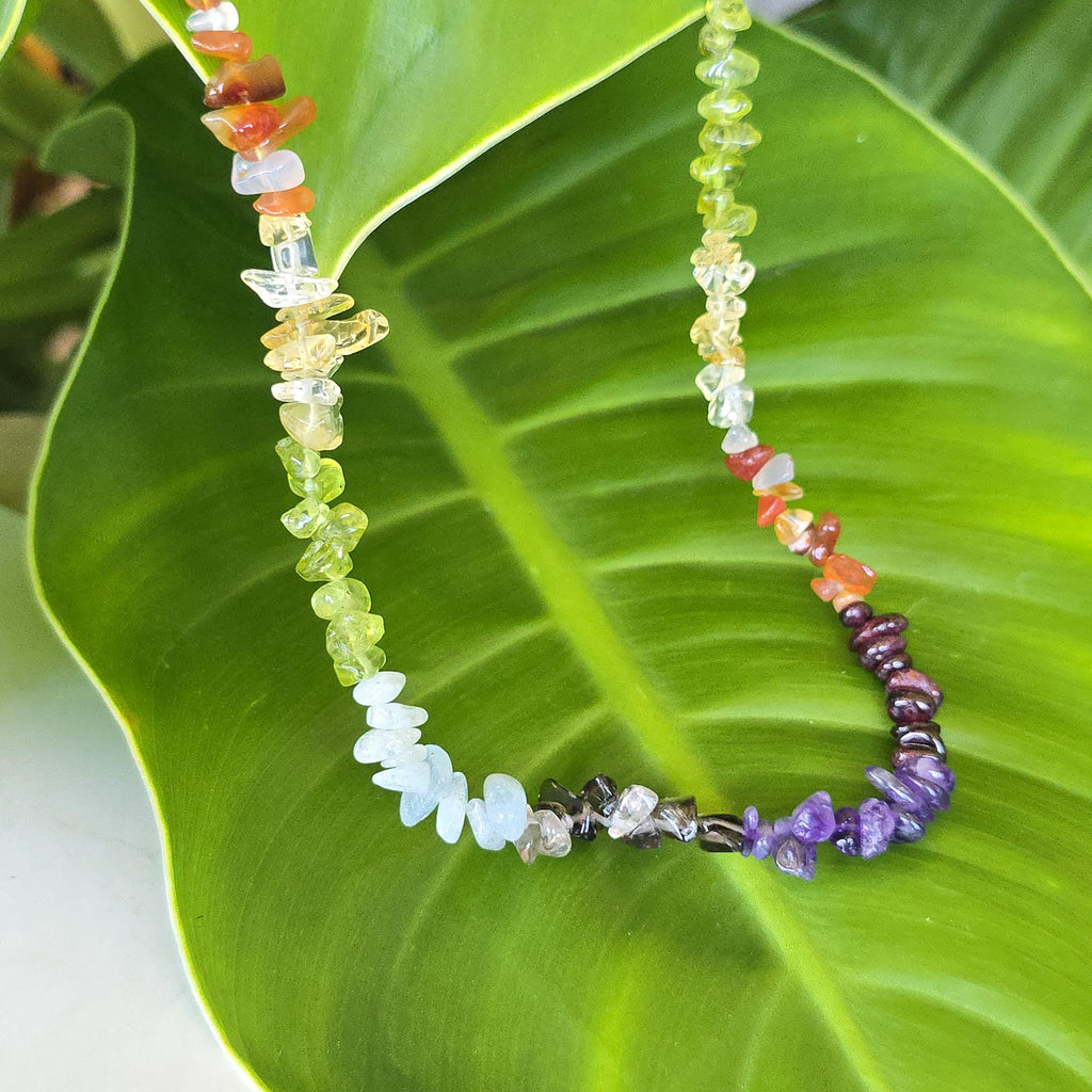 Multi Gemstone Chakra Choker Necklace – 16" with 2" Extender