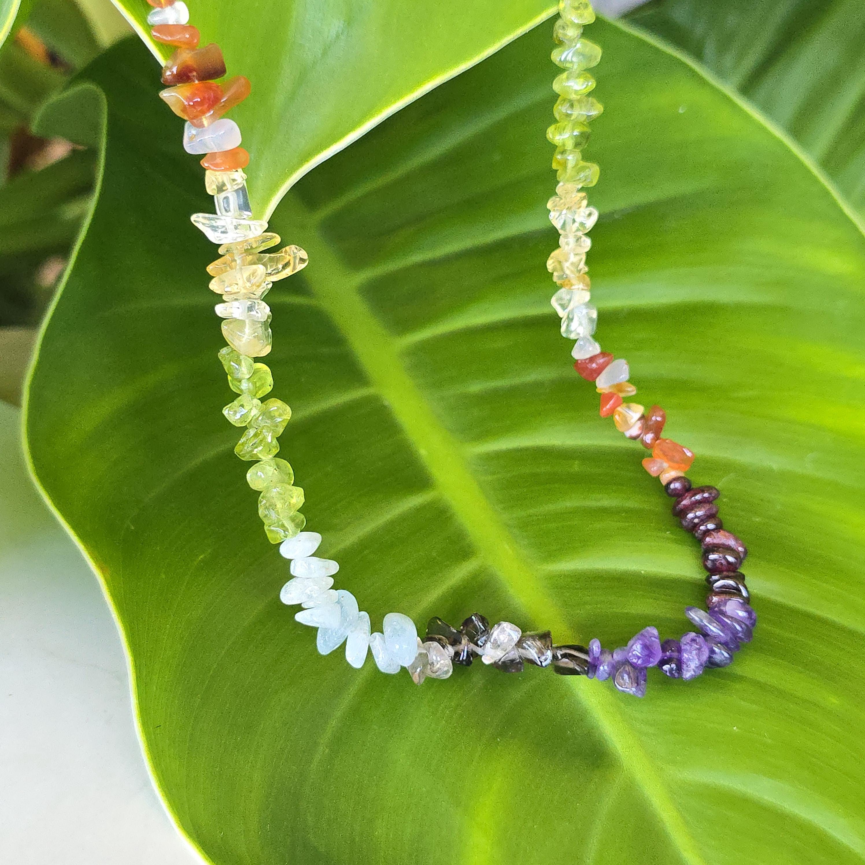 Multi Gemstone Chakra Choker Necklace – 16" with 2" Extender