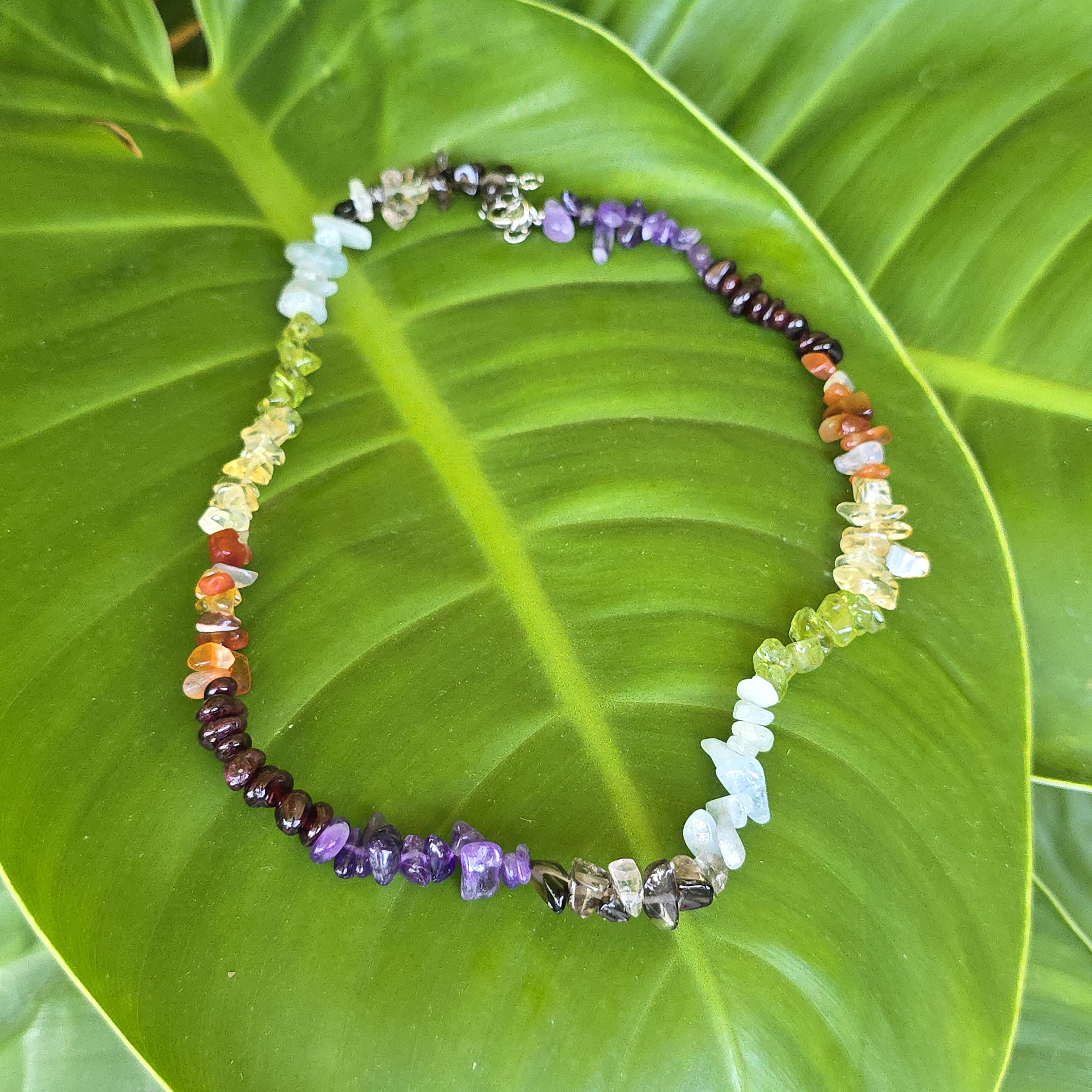 Multi Gemstone Chakra Choker Necklace – 16" with 2" Extender