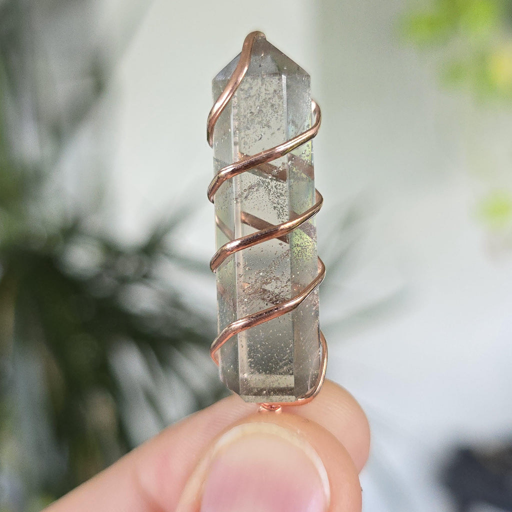 Smoky Quartz Pendant Necklace: Wire Wrapped Gemstone with Copper Chain