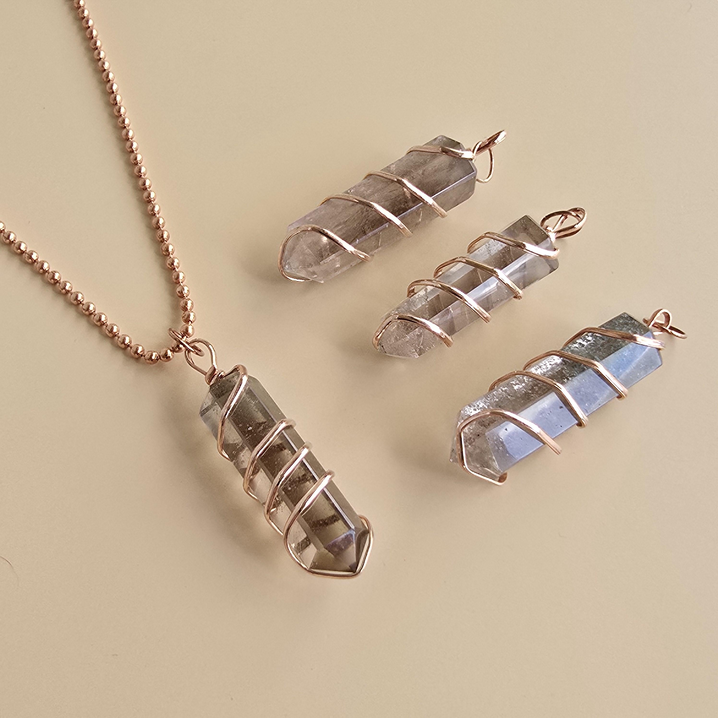 Smoky Quartz Pendant Necklace: Wire Wrapped Gemstone with Copper Chain