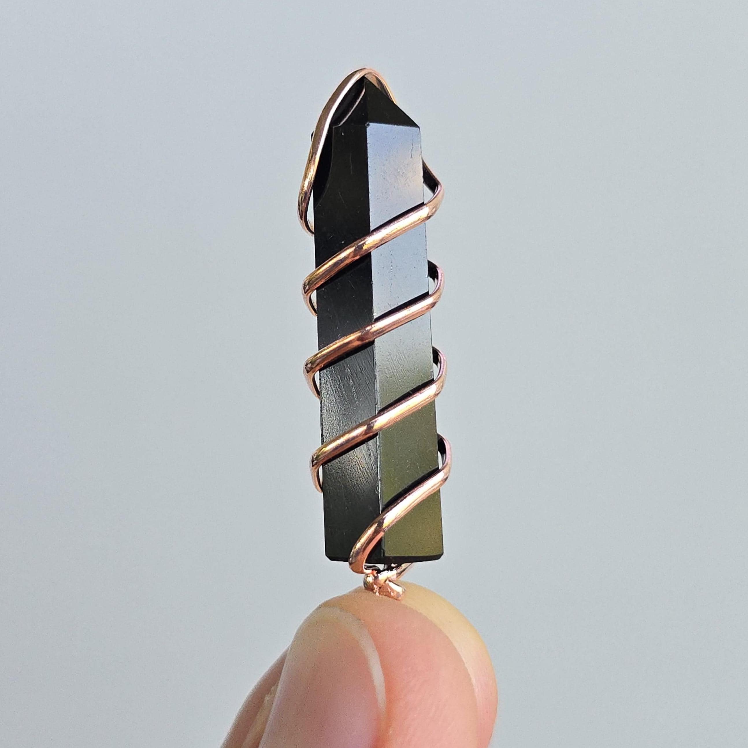 Black Obsidian Pendant Necklace: Wire Wrapped Gemstone with Copper Chain