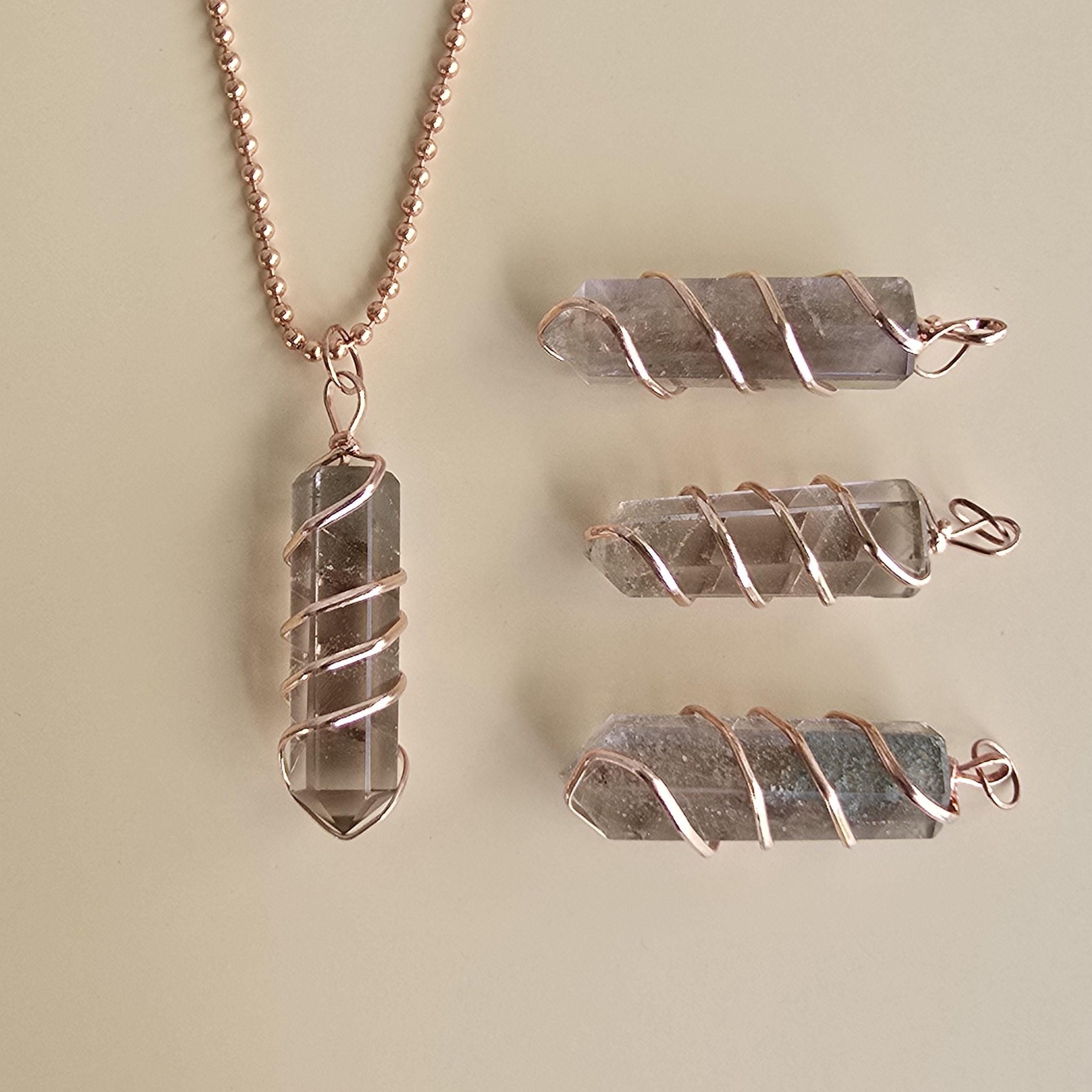Smoky Quartz Pendant Necklace: Wire Wrapped Gemstone with Copper Chain