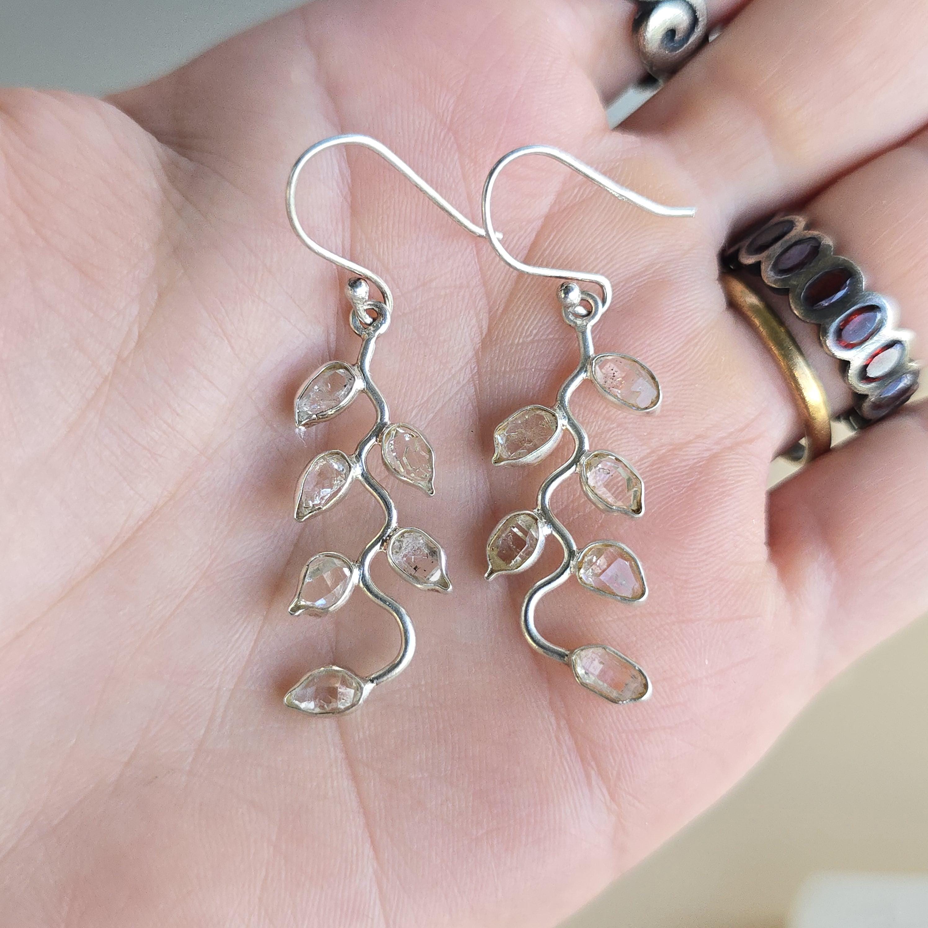 Herkimer Diamond Vine Leaf Sterling Silver Earrings