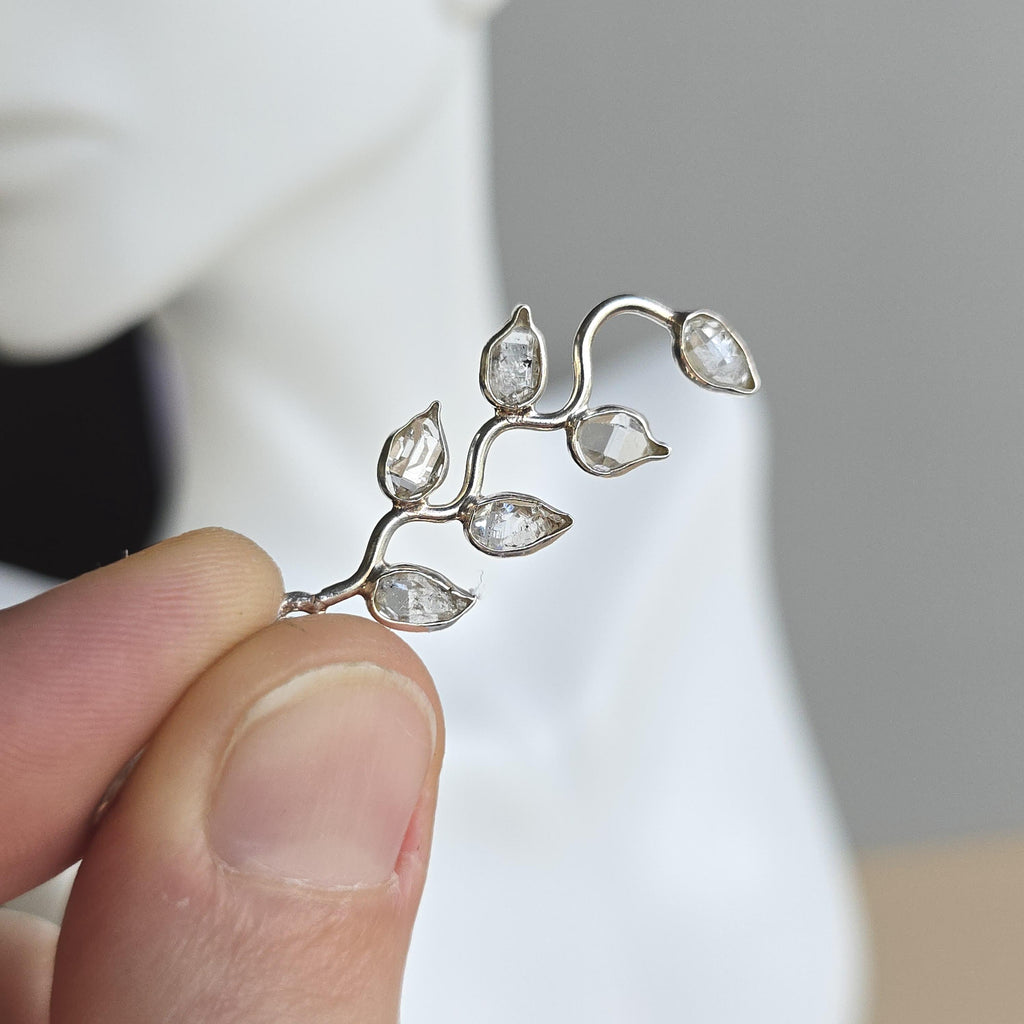 Herkimer Diamond Vine Leaf Sterling Silver Earrings
