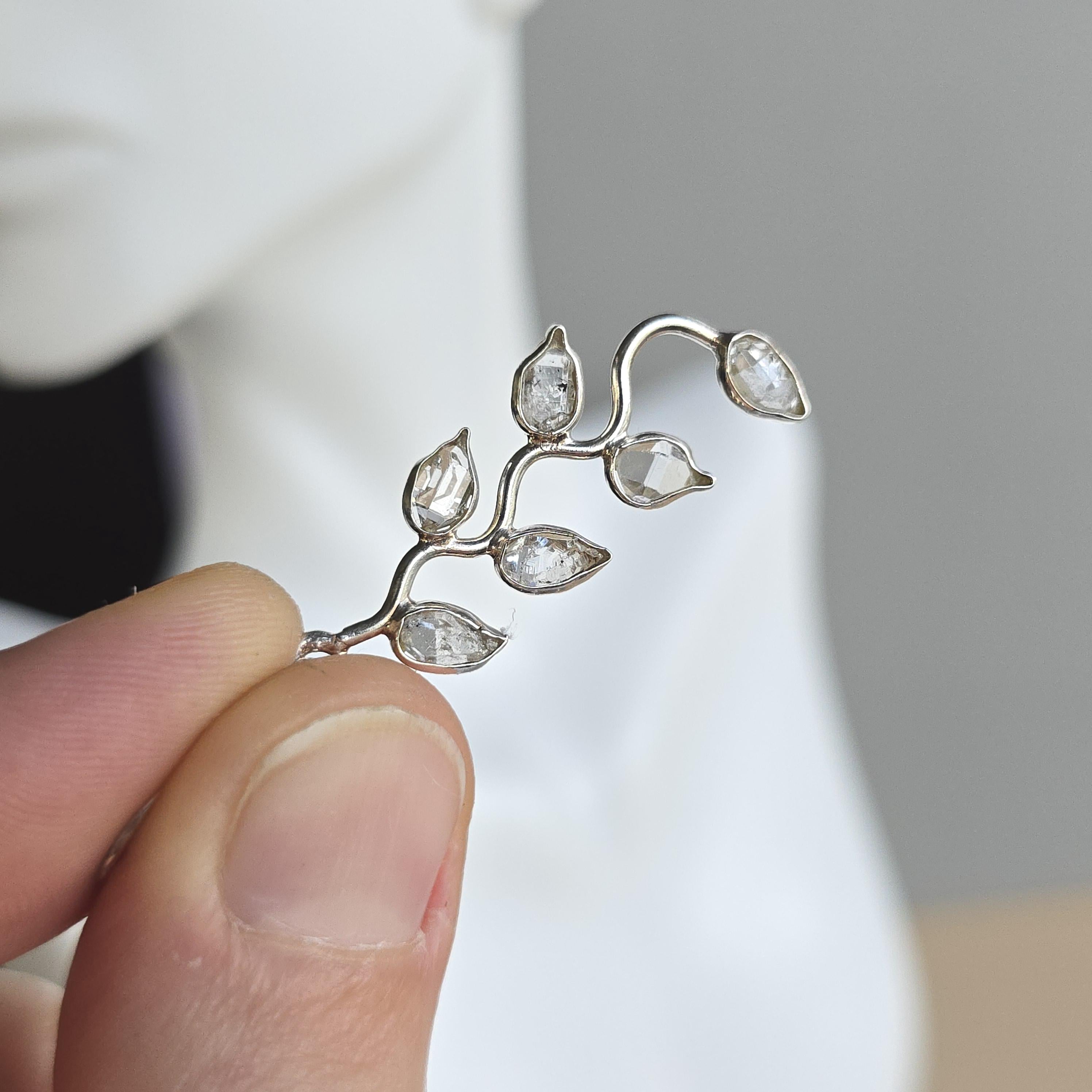 Herkimer Diamond Vine Leaf Sterling Silver Earrings