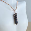 Black Obsidian Pendant Necklace: Wire Wrapped Gemstone with Copper Chain