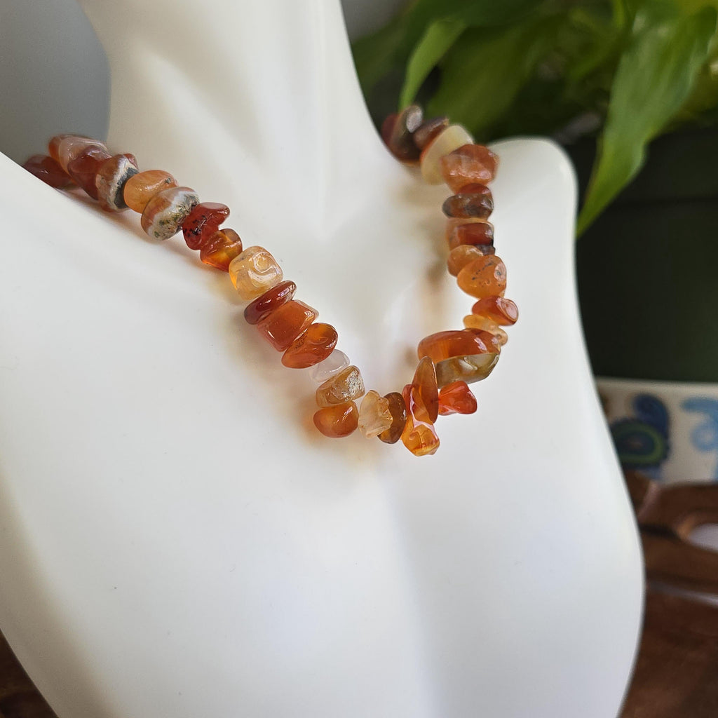 Carnelian Chunky Chips Choker Necklace – 16" with 2" Extender