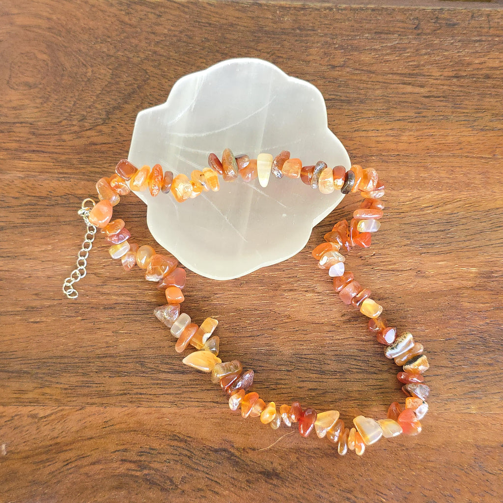 Carnelian Chunky Chips Choker Necklace – 16" with 2" Extender