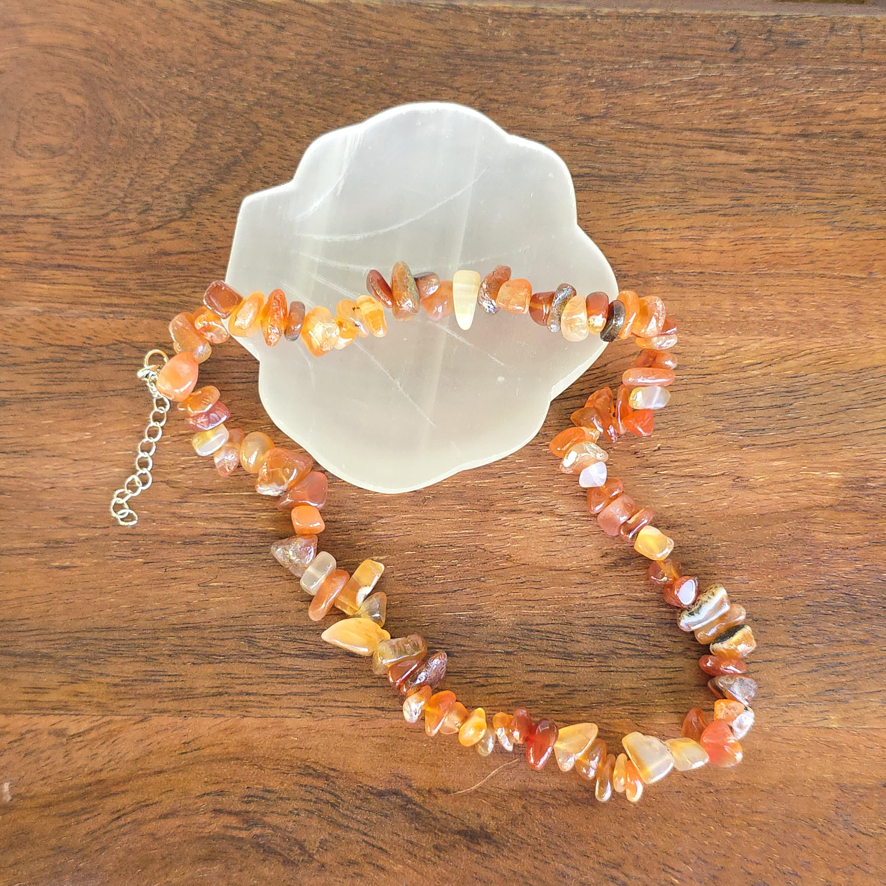 Carnelian Chunky Chips Choker Necklace – 16" with 2" Extender