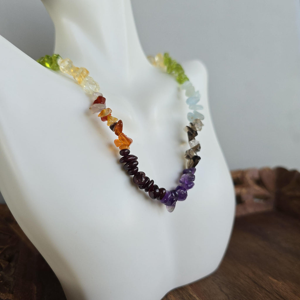 Multi Gemstone Chakra Choker Necklace – 16" with 2" Extender