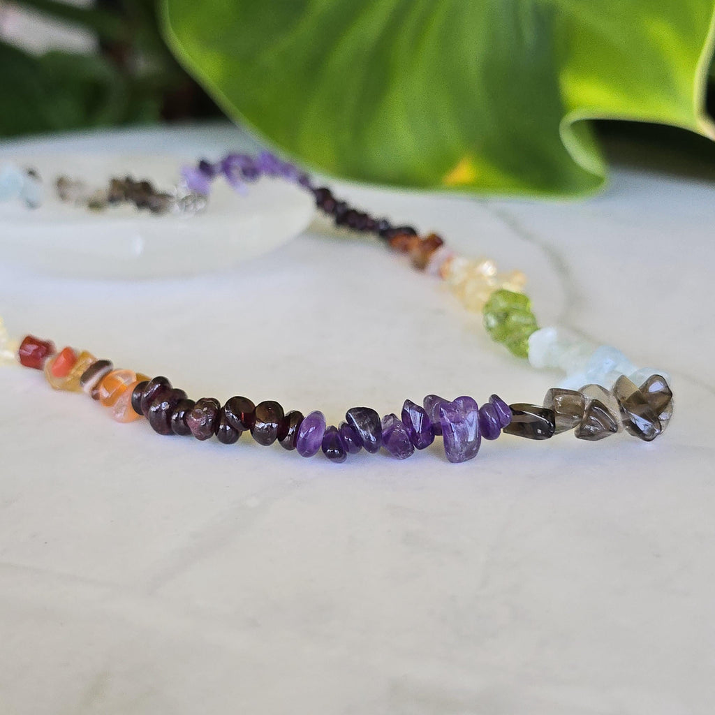 Multi Gemstone Chakra Choker Necklace – 16" with 2" Extender