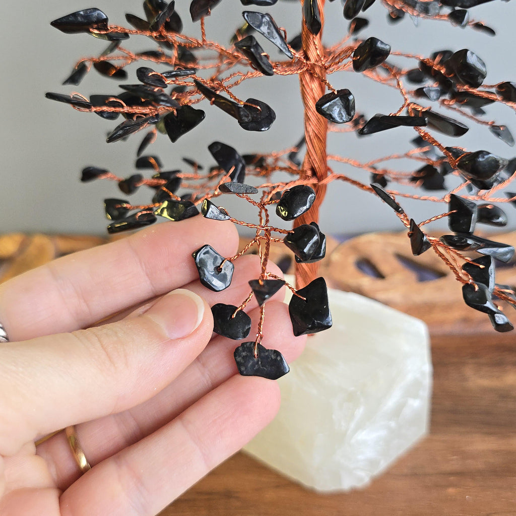 Black Tourmaline Crystal Tree with Selenite Base