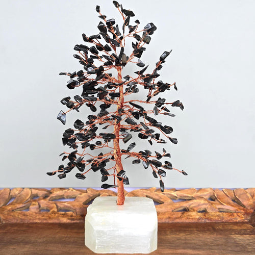 Black Tourmaline Crystal Tree with Selenite Base