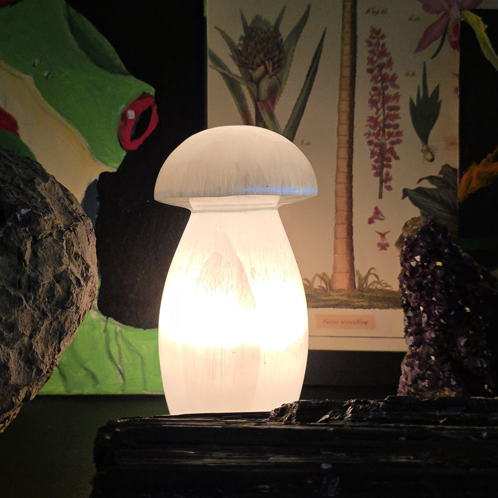 Selenite Mushroom Lamp - 8 Inch Table Lamp