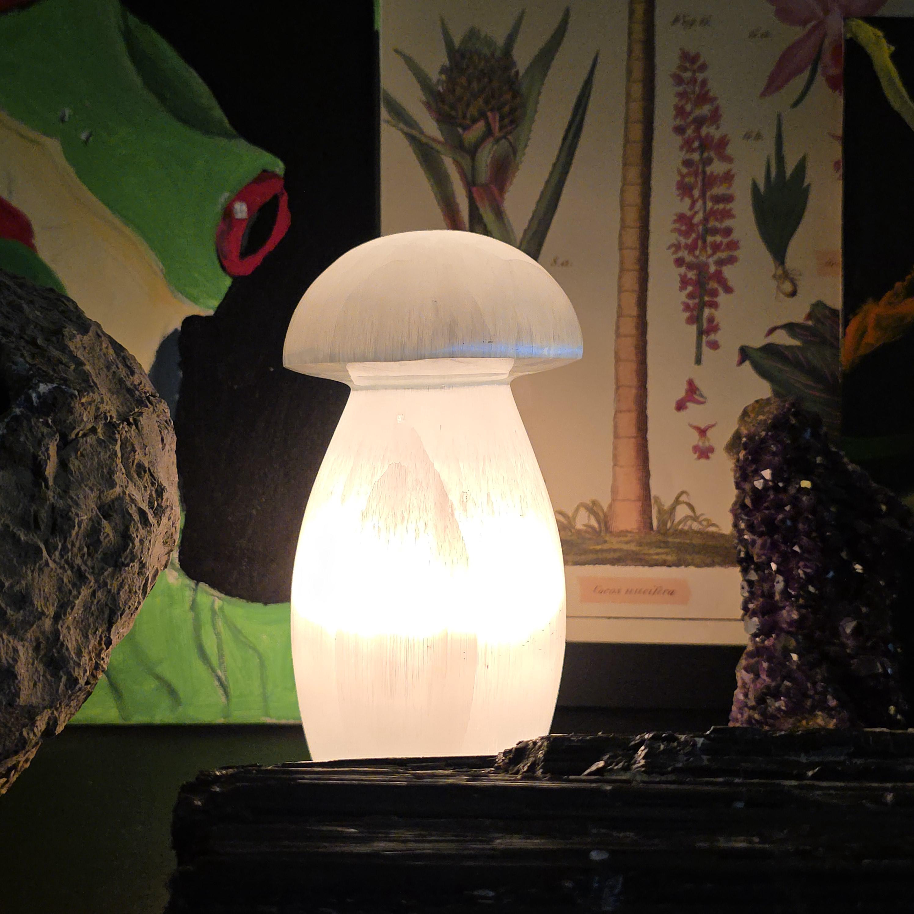 Selenite Mushroom Lamp - 8 Inch Table Lamp