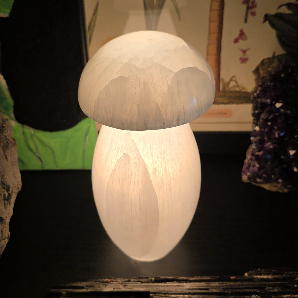 Selenite Mushroom Lamp - 8 Inch Table Lamp