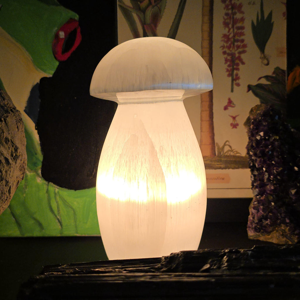 Selenite Mushroom Lamp - 8 Inch Table Lamp